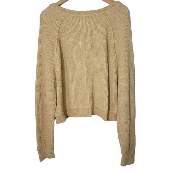 Free People- Camel Cotton V Neck Cropped Sweater- Size Large - Picture 5 of 11